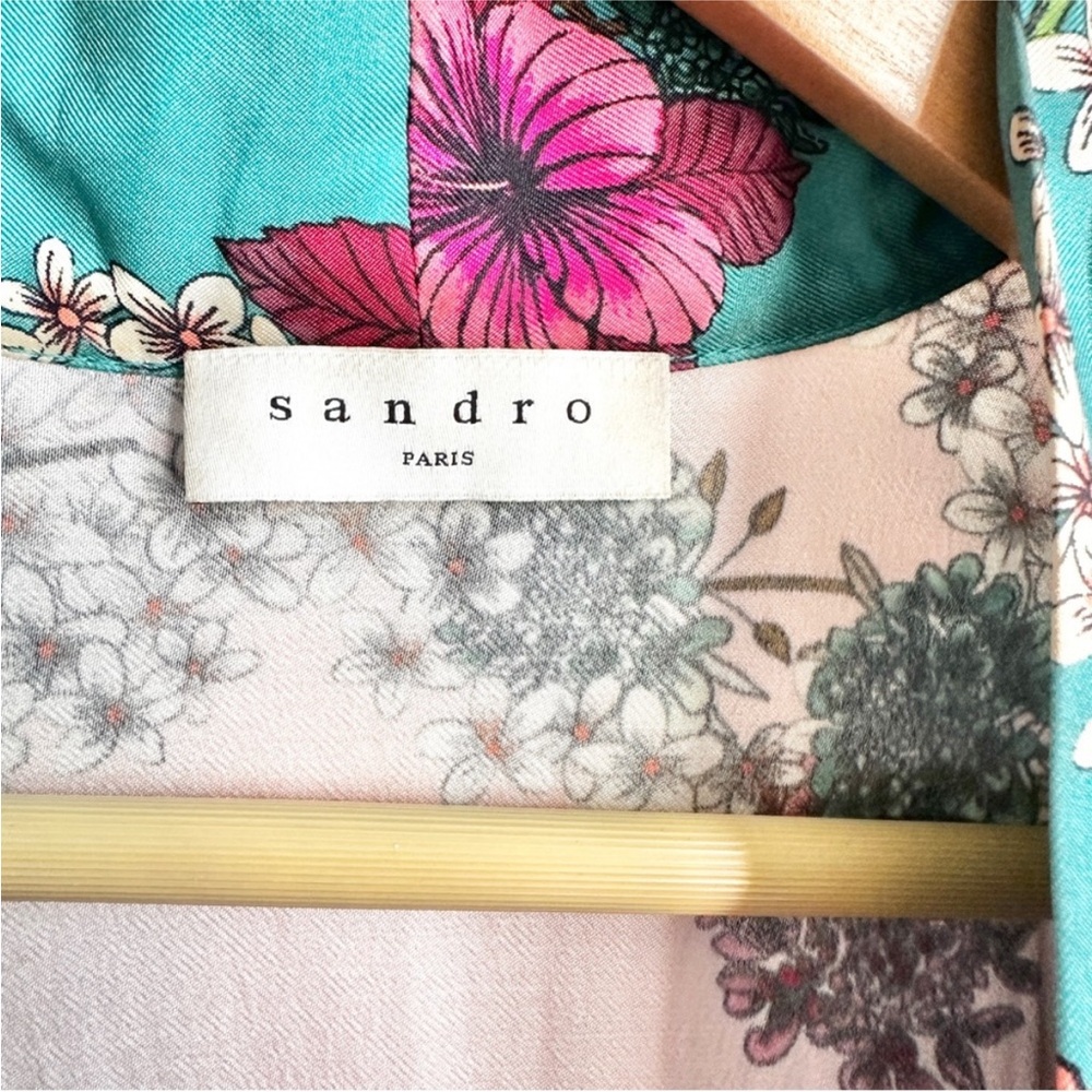 Sandro Ting Floral Colorblock Silk Blend Kimono Jacket - Picture 4 of 5